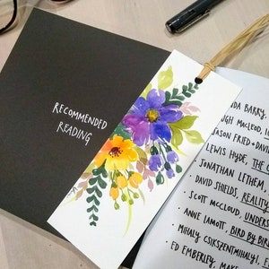 Lot de 2 signets floraux aquarelles originaux peints à la main, fait main, cadeau unique pour une amoureuse des livres, cadeau pour fille