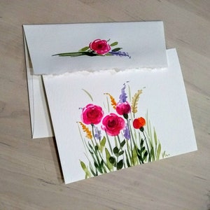 juego de 3 originales acuarela pintada a mano floral, rosas, saludo en blanco, aniversario, despedida de soltera, gracias, tarjeta de invitación 4.25 "x5.5"