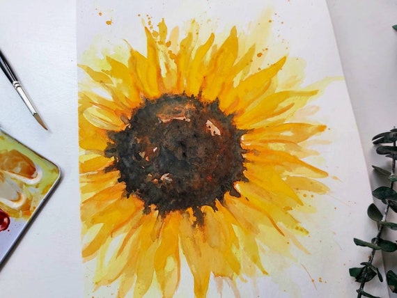yellow sunflower cheerful home decor wall art 5x7 Original Hand painted watercolor