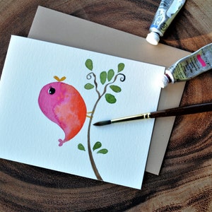 Lot de 2_aquarelles originales peintes à la main, oiseaux bleus et roses, invitation à une fête prénatale, merci, anniversaire, nouveau-né, art de la chambre de bébé