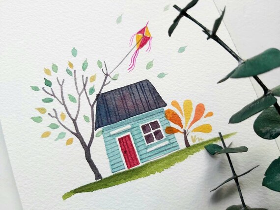 5x7 Original Hand Painted Watercolor Home Sweet | Etsy