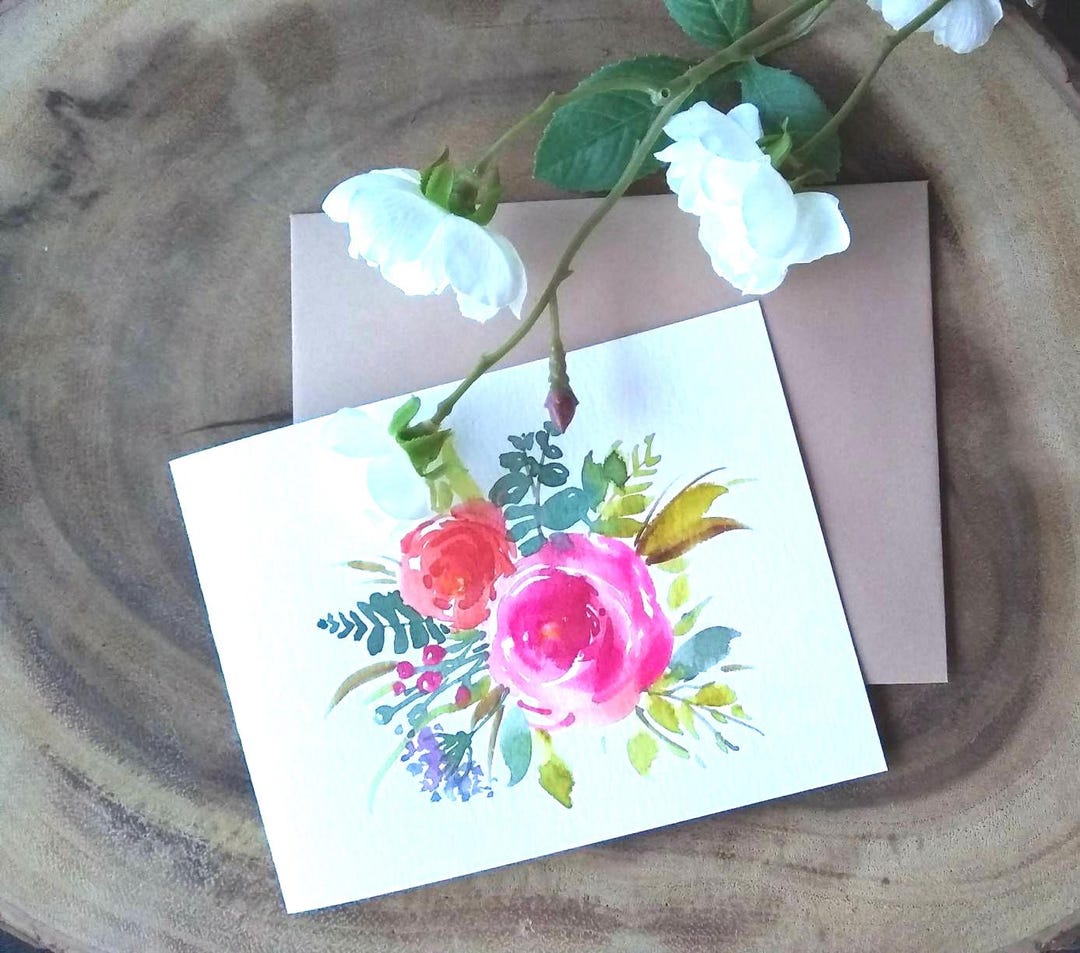 Set of 3_original Hand Painted Watercolor Floral ,blank Greeting ...