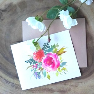 Lot de 3 cartes de remerciement florales aquarelles originales peintes à la main, voeux vierges, anniversaire, Saint-Valentin, douche nuptiale 4,25 x 5,5 pouces