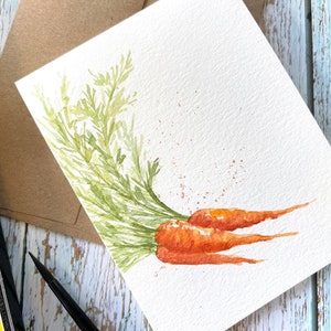 Original hand painted Watercolor root vegetable, carrots, kitchen art, blank greeting, Thanks giving, Card for chef 4.25"x5.5"