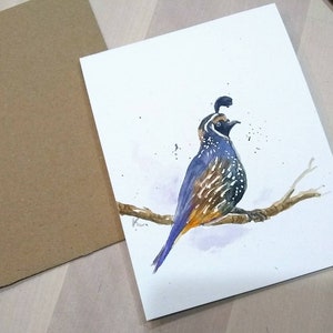 Original Handgemaltes Aquarell, Vogelkunst, Natur, Geburtstagskarte, blanko Grußkarte, Dankeskarte 10,5 x 5,5"