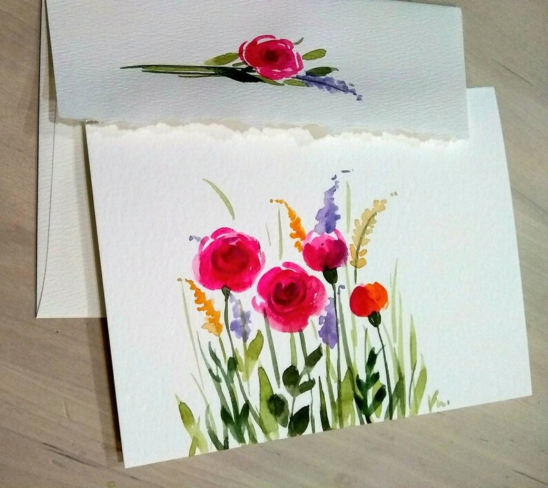 Set of 3 Original Hand Painted Watercolor Floral, Roses,blank Greeting ...