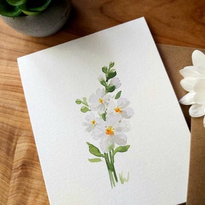 Originele handgeschilderde aquarel witte bloemen, zomer, lege groet, verjaardag, mini-kunst, dank u, kaart 4.25 "x5.5"