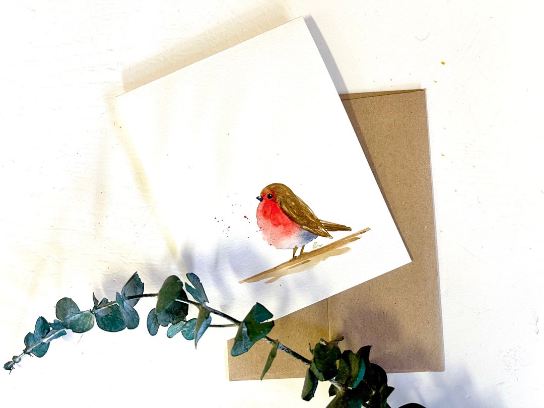 Set of 4_original Hand Painted Watercolor, Birds, Robin, Thank You ...