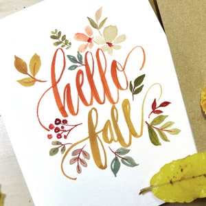 Tarjeta de felicitación original pintada a mano con motivos de otoño, Halloween y Acción de Gracias, de 10,8 x 14 cm.