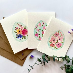 Ensemble de 3 fleurs aquarelles originales peintes à la main, joyeuses Pâques, oeufs de Pâques, carte de Pâques 4,25 x 5,5 pouces image 5