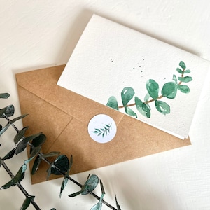 Ensemble de 8, Aquarelle originale peinte à la main Cartes de notes vierges, notes de remerciement, eucalyptus, feuilles, sympathie, notes cadeaux Enveloppe A1 de 3"x4.5 »