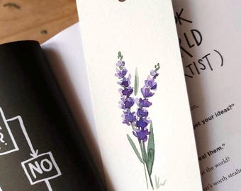 Set of 2- Original hand painted watercolor floral, lavender , purple  bookmark , handmade, unique gift for a book lover, gift for girl