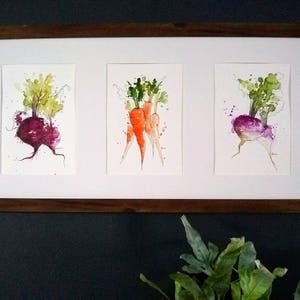 5x7 set of 3, Original Hand painted watercolor root vegetables wall art/ Kitchen art