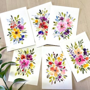 Lot de 6 cartes postales aquarelles originales peintes à la main, 4 x 5,75 pouces
