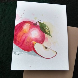Aquarelle originale faite à la main, peinte à la main, pomme, fruit, art de la cuisine, voeux vierge, carte de remerciement 4,5 x 5,5 pouces