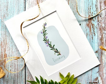Art print, wall art, rosemary, kitchen art, mint green,herbs art, gift for chef, housewarming gift
