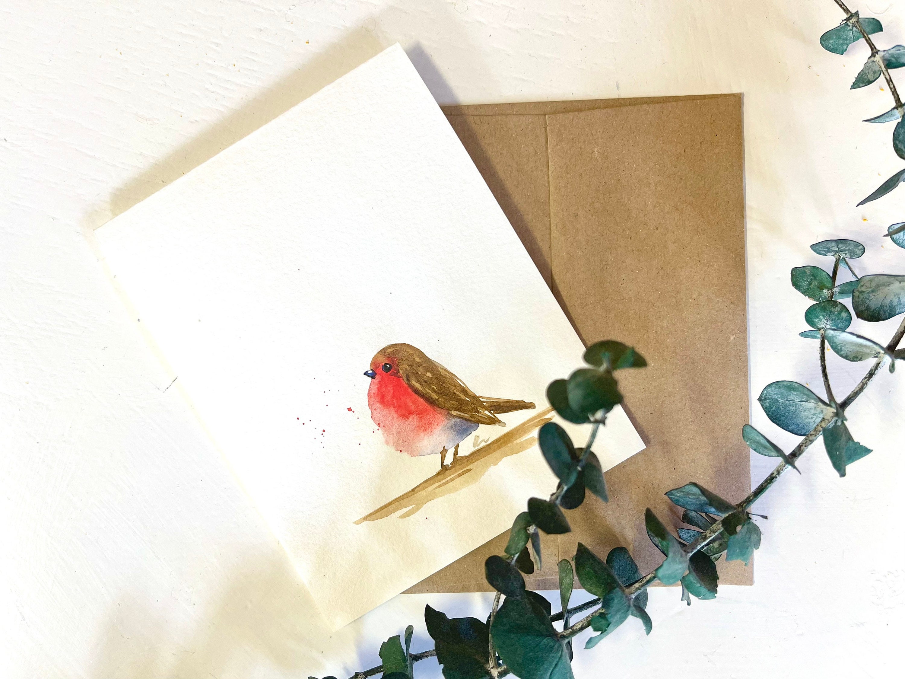Set of 4_original Hand Painted Watercolor, Birds, Robin, Thank You ...