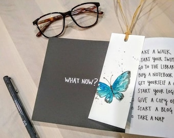 Set of 2- Original hand painted watercolor blue butterfly  bookmark , handmade, unique gift for a book lover, gift for girl