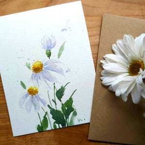 Aquarelle originale peinte à la main marguerite, floral, salutation vierge, guérissez bientôt, anniversaire, merci, action de grâces, 4,25 x 5,5 pouces