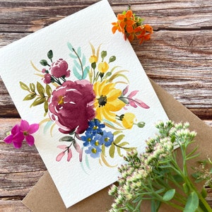 Aquarelle originale peinte à la main, fleurs d'automne, floral, merci, action de grâces, anniversaire, sympathie, carte de voeux vierge 4,25 "x 5,5"