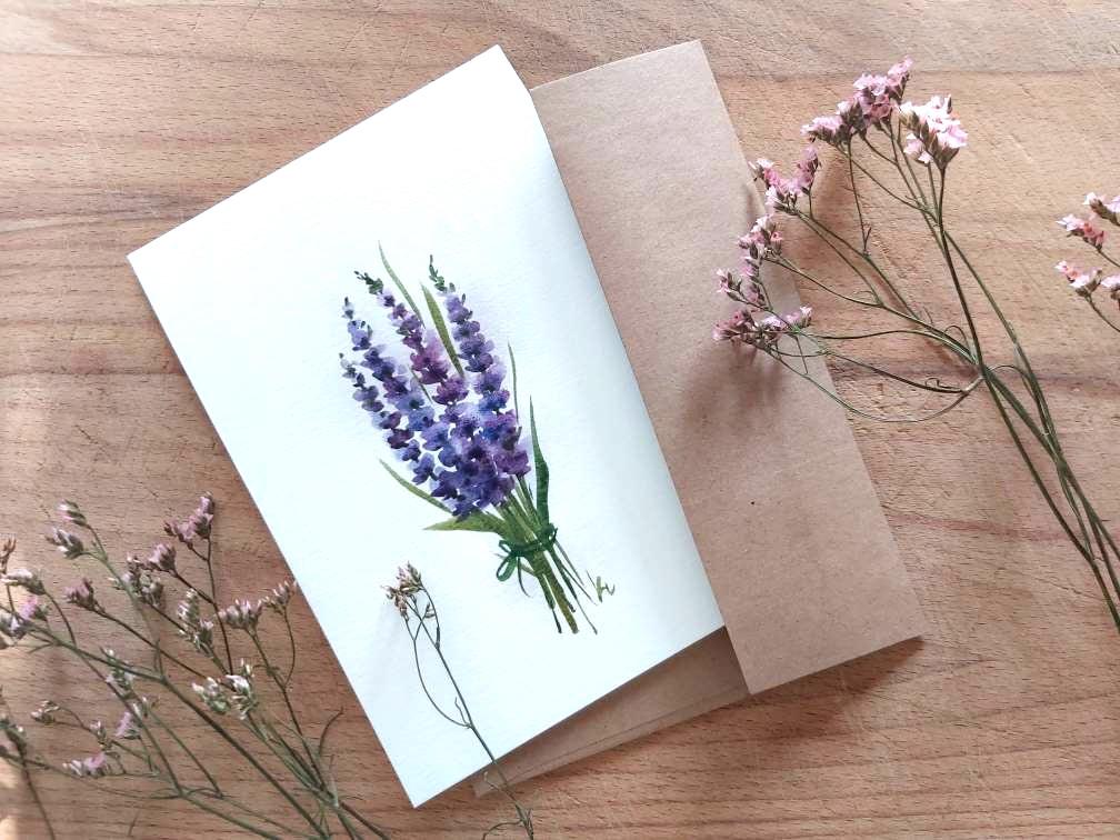 Original Hand Painted Watercolor Lavender Bunch Blank Card 5"x7" - Etsy