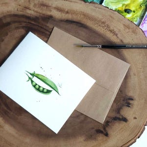 Aquarelle originale peinte à la main de haricots verts, pois verts, légume, art de la cuisine, voeux vierges, remerciements, merci, carte 4,25 x 5,5 pouces