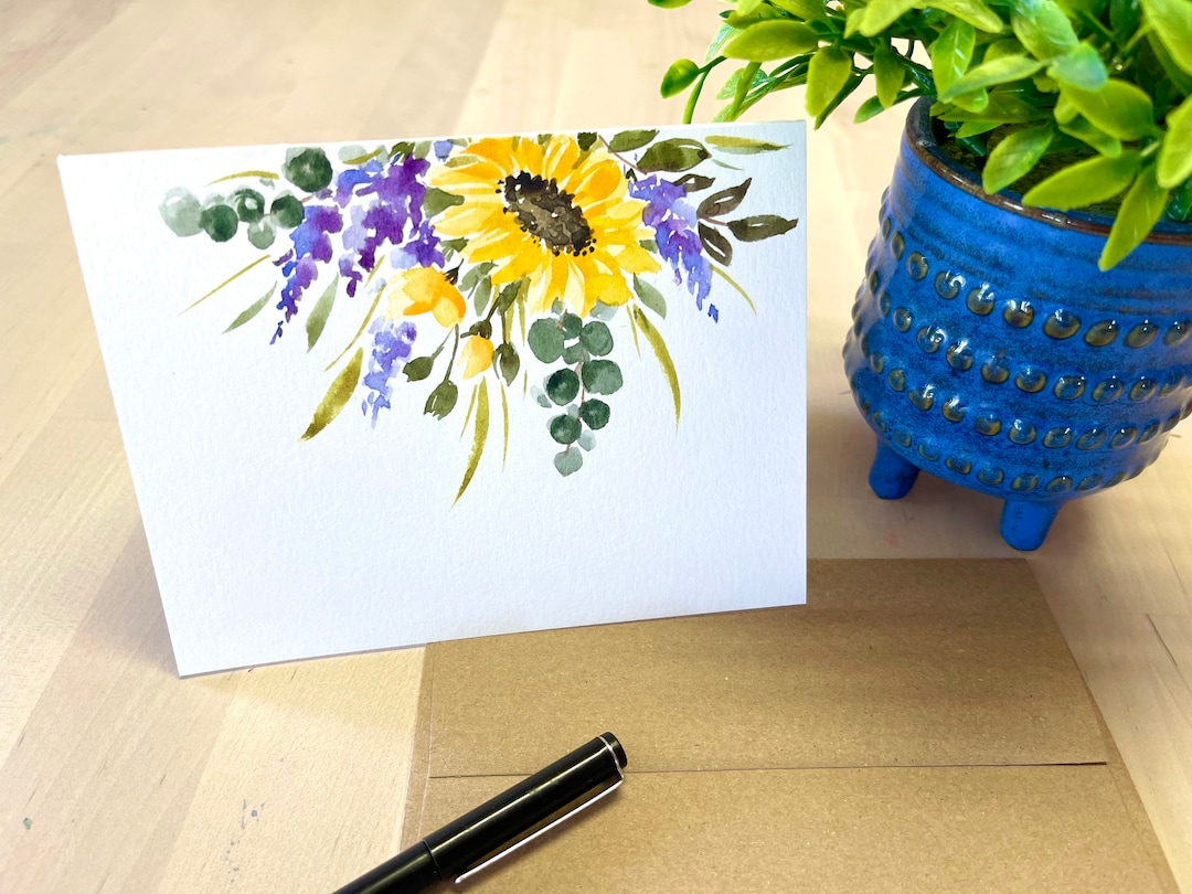 Original Hand Painted Watercolor, Sunflower, Floral, Thank You ...
