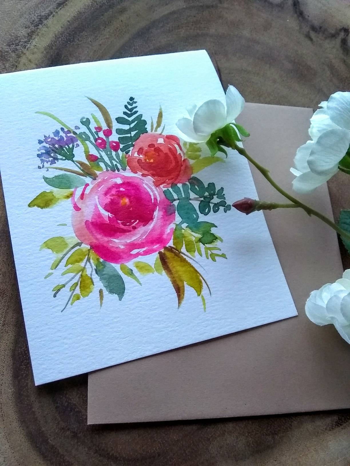 Set of 3_original Hand Painted Watercolor Floral ,blank Greeting ...