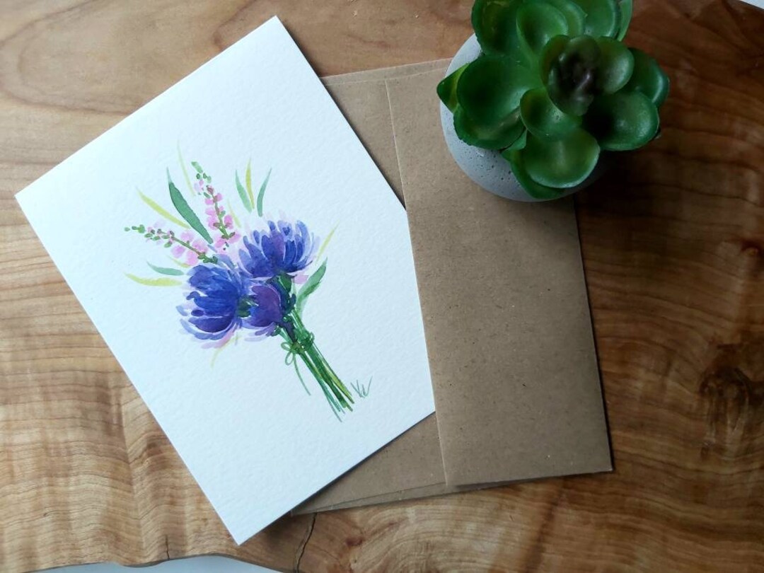 Original Hand Painted Watercolor Floral, Birthday, Blank Greeting Cards ...