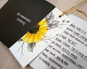 Set of 2- Original hand painted watercolor floral  bookmark , yellow sunflower , handmade, unique gift for a book lover, gift for girl
