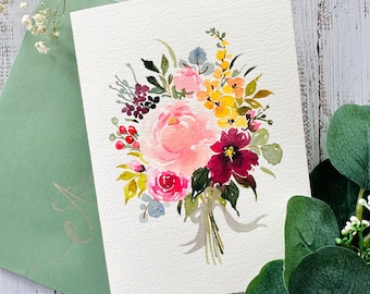 Original hand painted, watercolor floral Mother’s Day greeting card 5"x7"