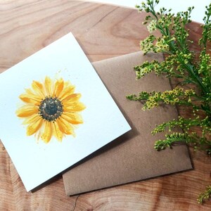 Origineel handgeschilderd, vierkant, aquarel, Thanksgiving, zonnebloem, bloemen, verjaardag, dank u, blanco wenskaart 4,75 "x 4,75"