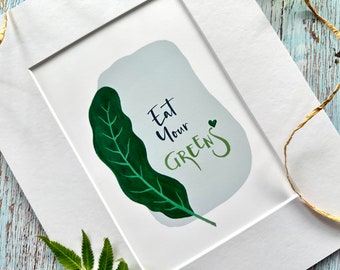 Art print, wall art, Eat your greens, kitchen art, mint green, green art, modern art, food art