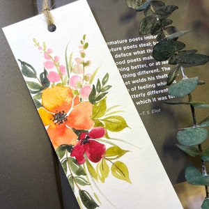 Set of 2- Original hand painted watercolor floral  bookmark , handmade, unique gift for a book lover, gift for readers