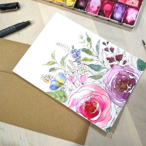 5"x7" Original hand painted watercolor rose, Floral Blank greeting, Anniversary, Valentine’s Day, Mother’s Day, Birthday, Thank you card