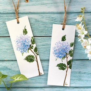 Set of 2- Original hand painted watercolor floral, blue hydrangeas bookmarks, floral bookmark, handmade, unique gift for a book lover, gift