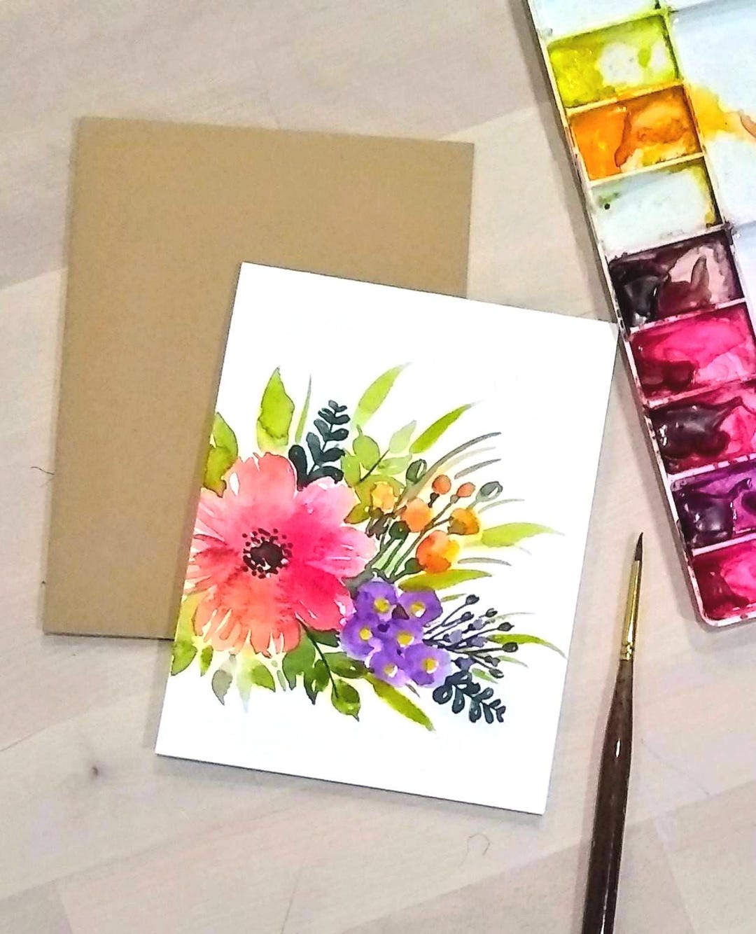 Set of 3_original Hand Painted Watercolor Color Flower Bunch, Blank ...