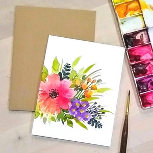 Lot de 3 bouquets de fleurs originaux peints à la main, couleur aquarelle, voeux vierges, guérissez bientôt, anniversaire, saint-valentin, cartes de remerciement 4,25 x 5,5 pouces