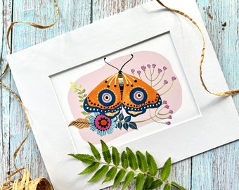 Art print, nursery wall art, brown butterfly, birthday gift for toddler, modern folk art, butterfly print, nursery decor, baby girl