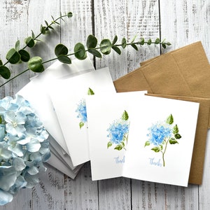 set of 8- printed thank you cards, blue hydrangeas, thank you cards set, baby shower thank you cards 4.25”x5.5”