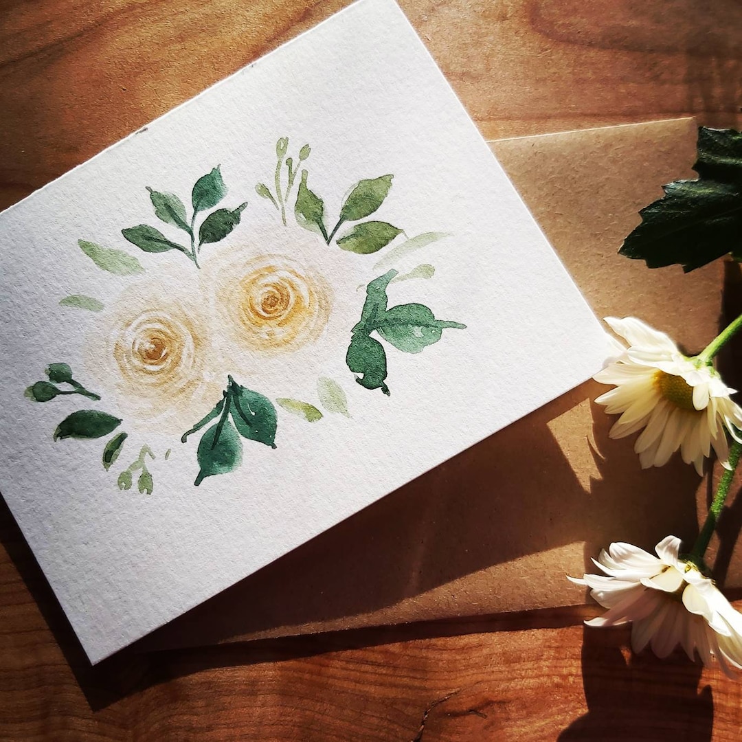 Original Hand Painted Watercolor White Roses, Floral , Anniversary ...