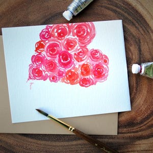 Original Hand Painted Watercolor Roses, Heart, Anniversary, Love, Roses ...