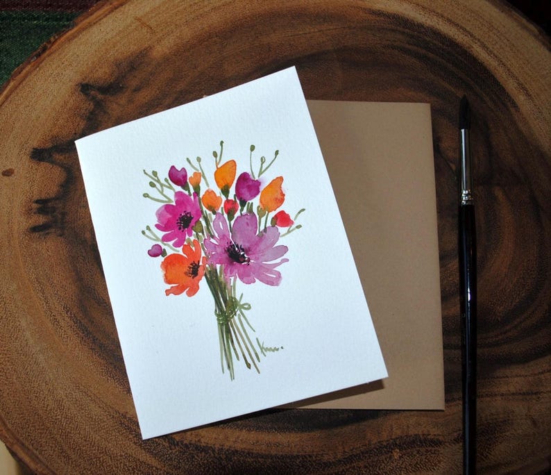 Set of 2_ Original Hand Painted Watercolor Floral, Purple/pink Flower ...