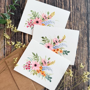 Set of 3 Original Hand Painted Watercolor Florals Blank Greeting Cards ...