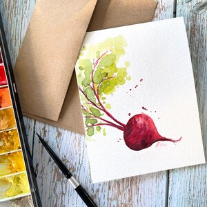 Original hand painted Watercolor root vegetable artwork , beet root, kitchen art, blank greeting, Thanks giving, Card for chef 4.25&quot;x5.5&quot;