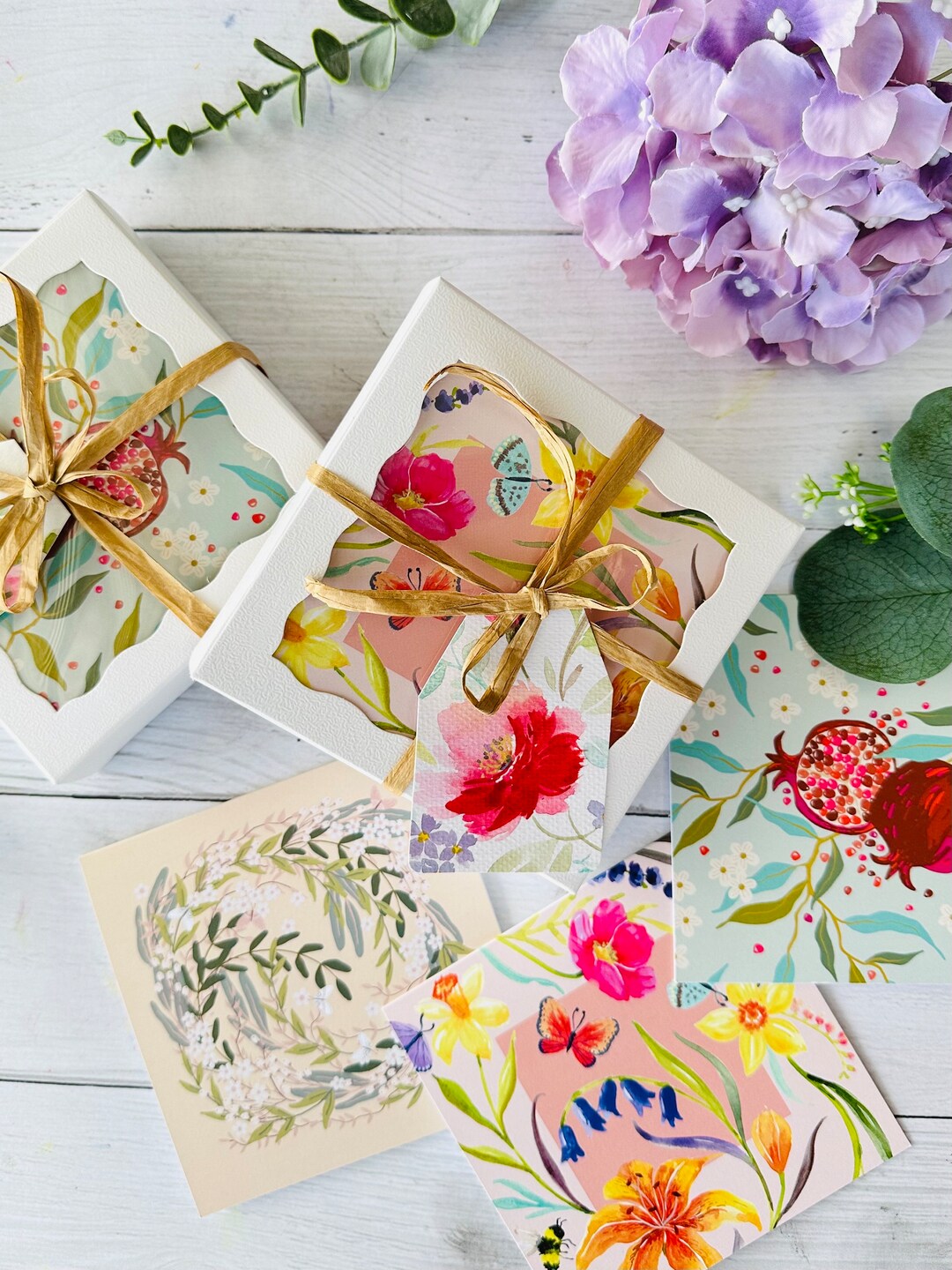 Set of 6 Printed Blank Greeting, Thank You Cards Gift Set, Colourful ...