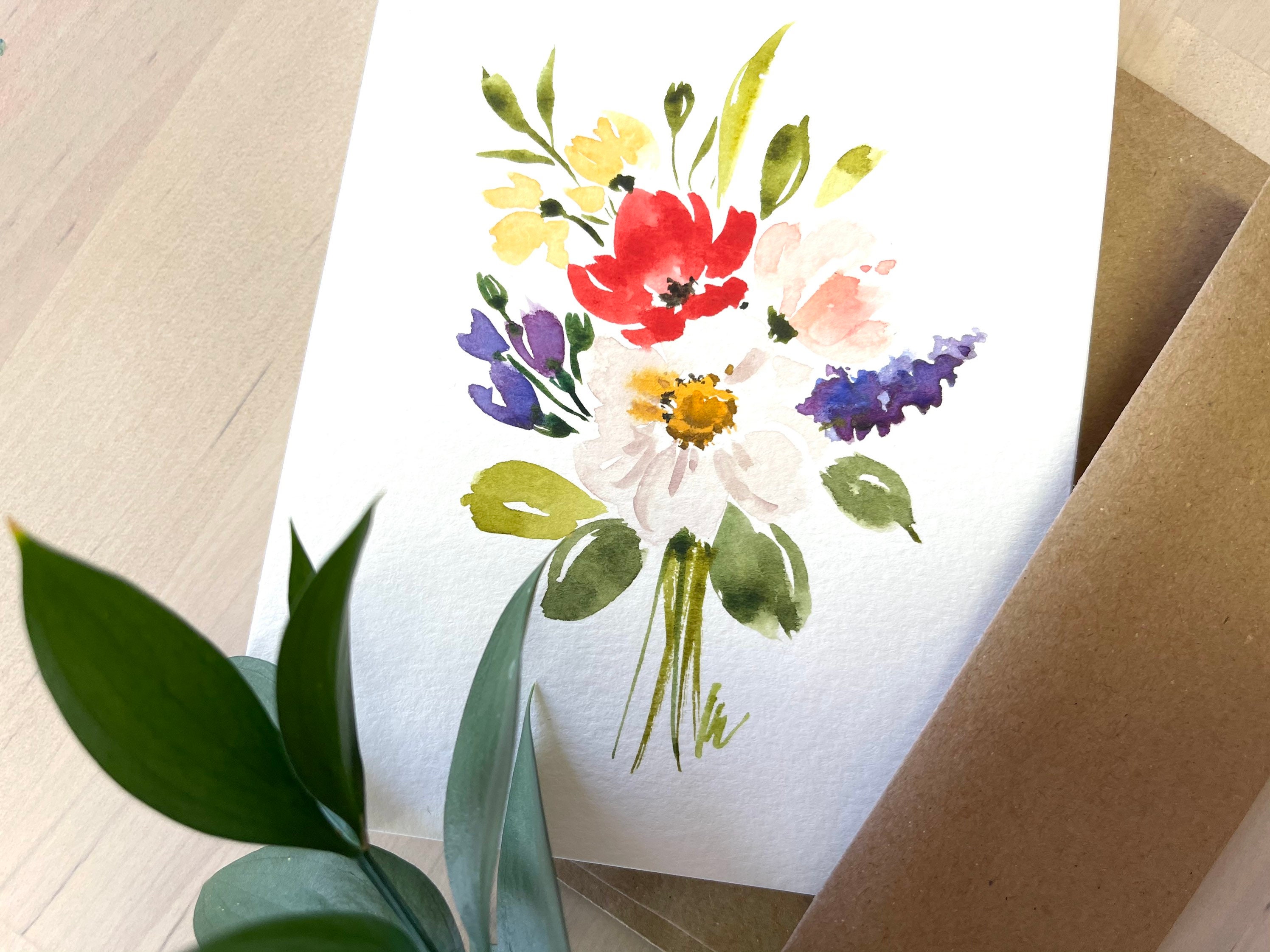 Original Hand Painted Watercolor Colourful Flower Bouquet, Anniversary ...