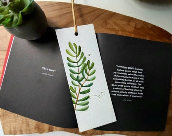 Set of 2- Original hand painted watercolor leaves , green leaves bookmark , handmade, unique gift for a book lover, nature lover