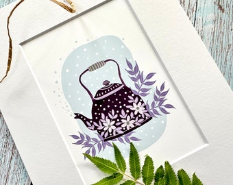 Art print, wall art, vintage  kettle, kitchen art, mint green, gift for chef, tea kettle art, housewarming gift