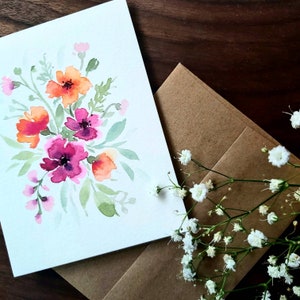 Lot de 3, aquarelle originale peinte à la main, fleurs sauvages, floral, voeux vierges, guérissez bientôt, anniversaire, sympathie, merci 4,25 x 5,5 pouces